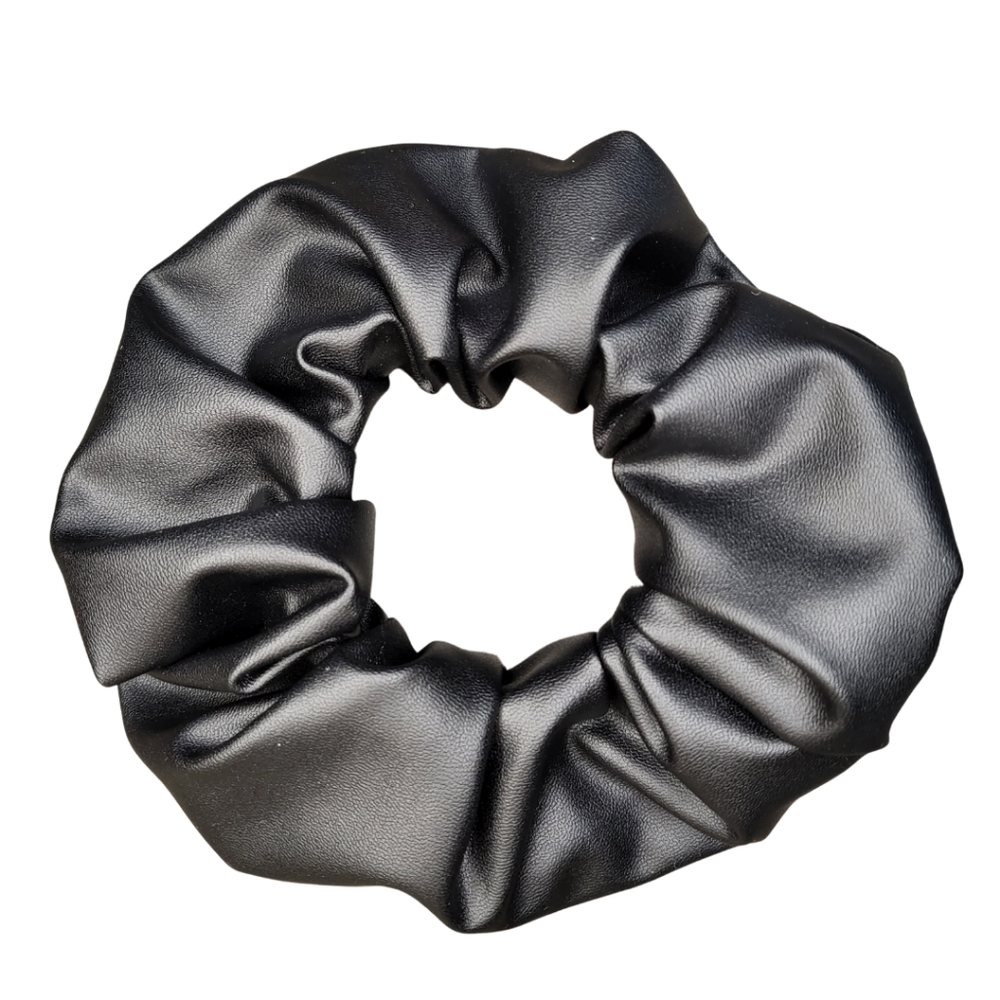 Black Pleather Hair Scrunchie [SMALL]